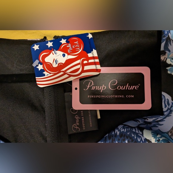 Pinup Couture Mona Wiggle Dress in Blue Roses Satin - NWT Size 12 - Picture 5 of 8